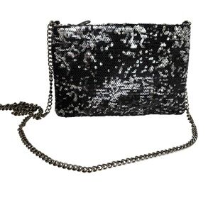 J. CREW Factory Black Silver Sequins Chain Strap Crossbody Sparkly Elegant Bag